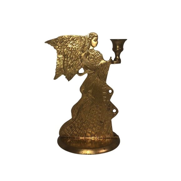 Vintage Angel '80's Brass Christmas Xmas Holiday Two Sided Candle Holder Single - Picture 3 of 5